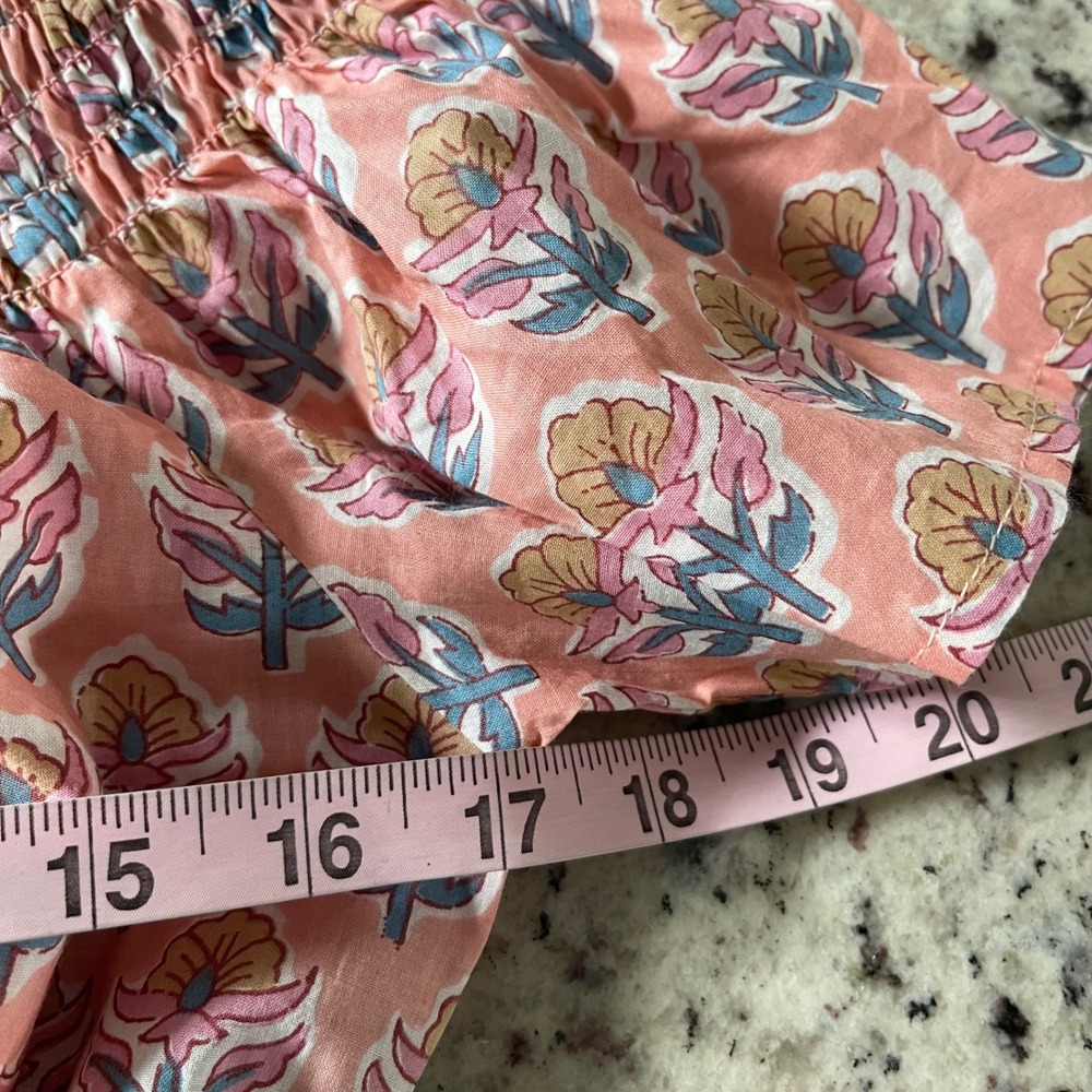 Marea Floral Block Print Dress Womens Small Pink Coastal Boho Smocked Mini NWOT - Picture 7 of 8